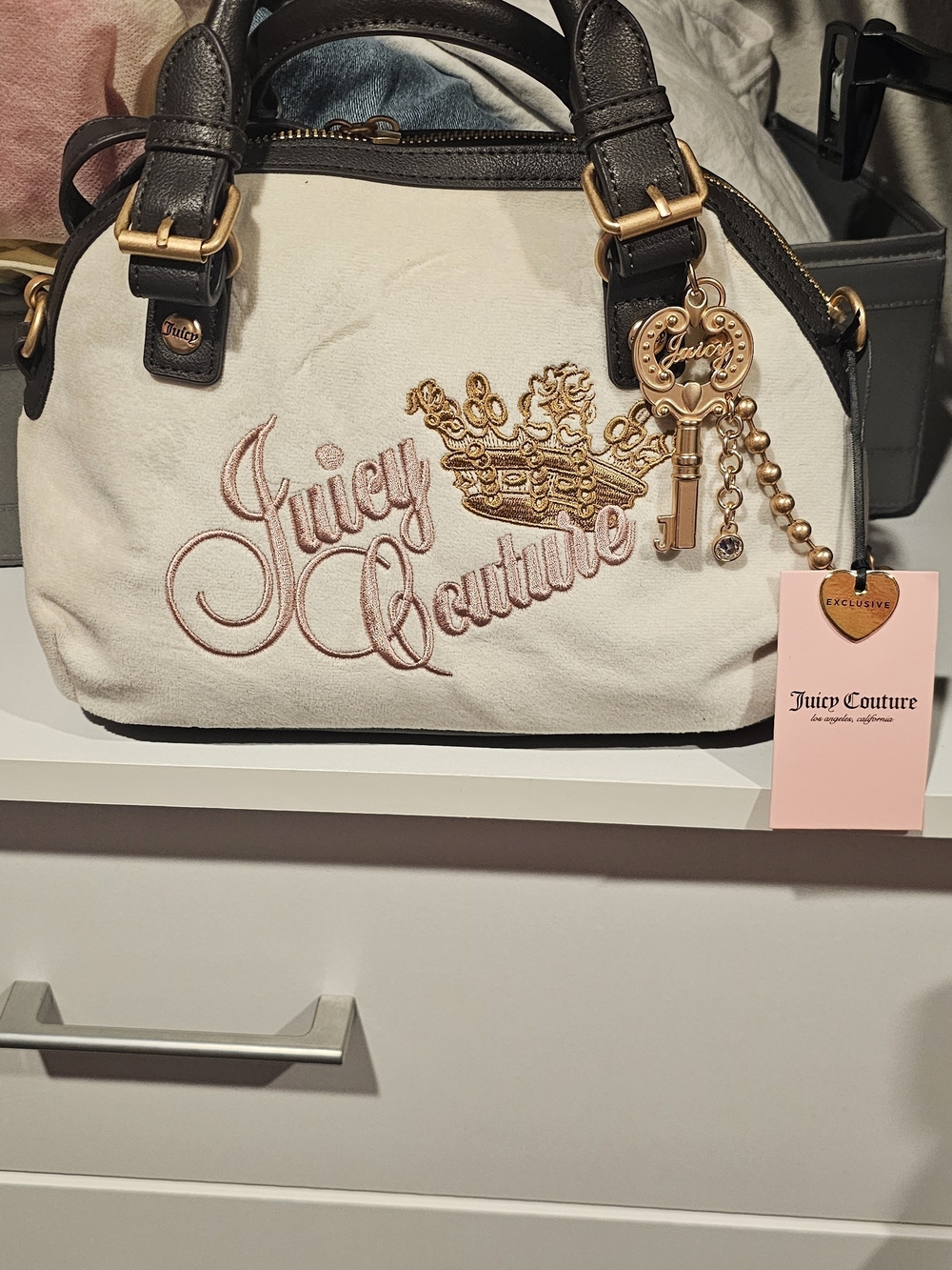 Juicy Couture Cream Satchel with Black Trim & Gold Accents